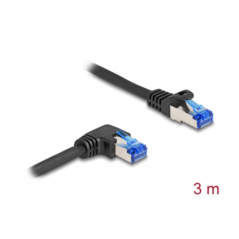 Delock RJ45 Netzwerkkabel Cat.6A S/FTP gerade / rechts gewinkelt 3 m schwarz