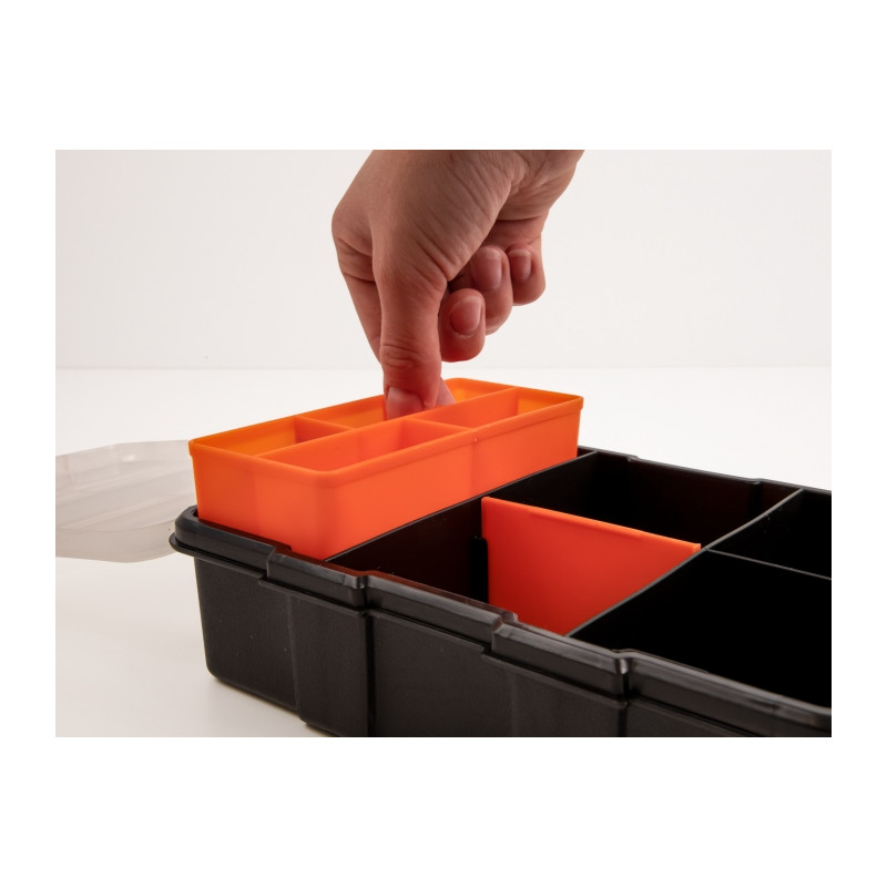 Delock Sortimentsbox mit 11 Fächern 220 x 155 x 60 mm orange / schwarz