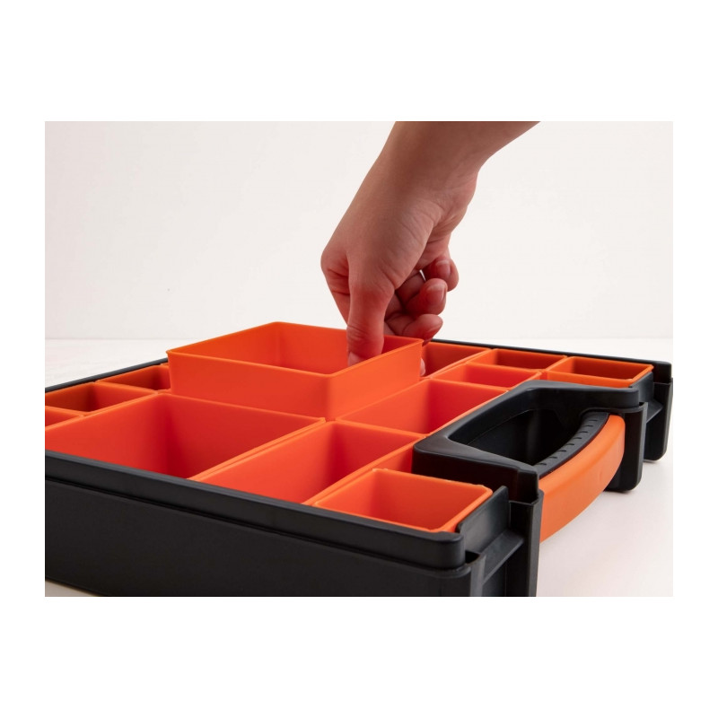 Delock Sortimentsbox mit 14 Fächern 312 x 272 x 60 mm orange / schwarz