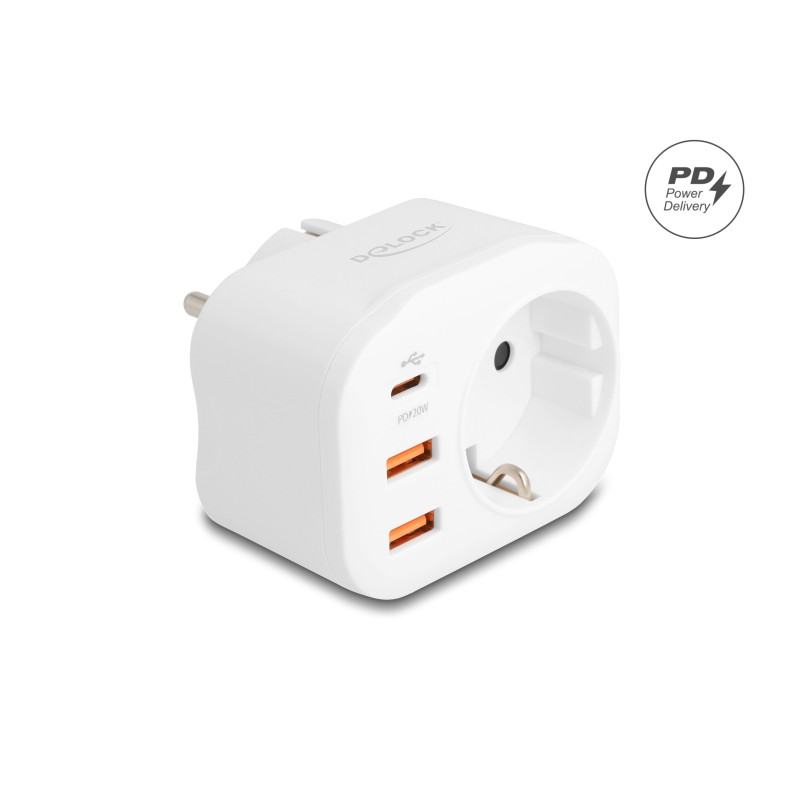Delock Schutzkontakt-Steckdose mit Kindersicherung und USB PD Ladegerät 20 W