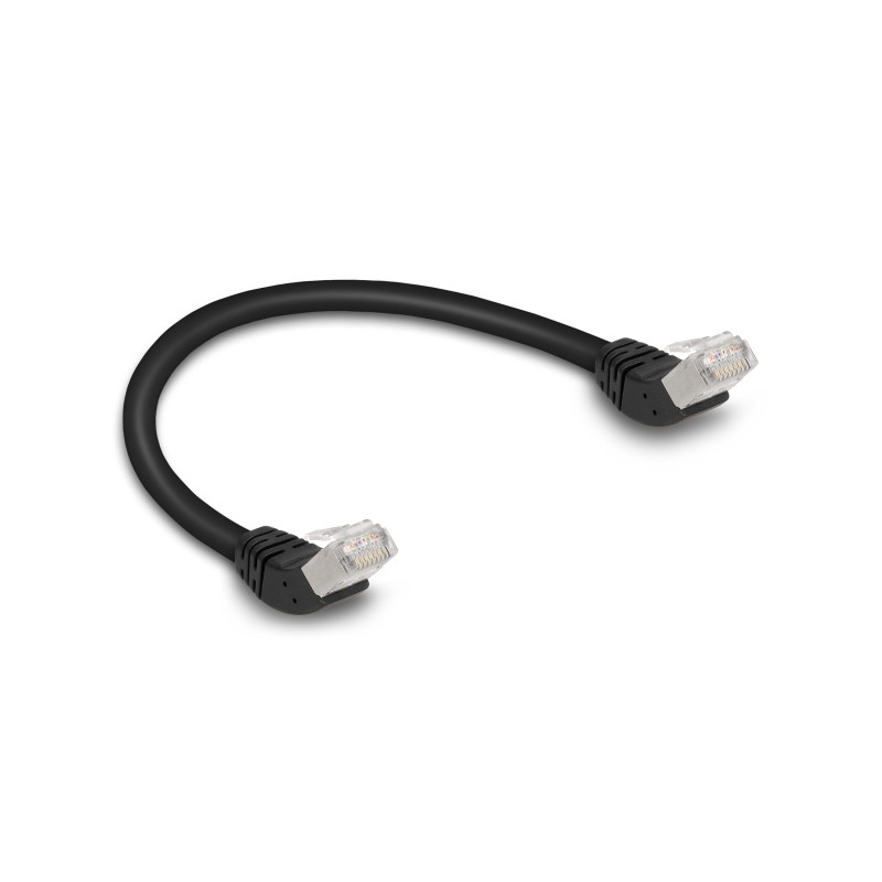 Delock RJ45 Netzwerkkabel Cat.6A S/FTP 45° nach oben gewinkelt 0,25 m schwarz