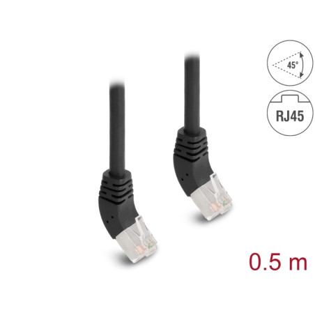 Delock RJ45 Netzwerkkabel Cat.6A S/FTP 45° nach oben gewinkelt 0,5 m schwarz