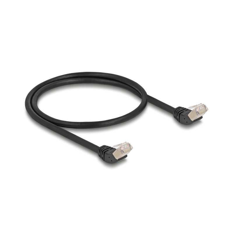 Delock RJ45 Netzwerkkabel Cat.6A S/FTP 45° nach oben gewinkelt 0,5 m schwarz