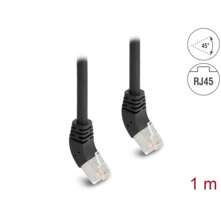 Delock RJ45 Netzwerkkabel Cat.6A S/FTP 45° nach oben gewinkelt 1 m schwarz