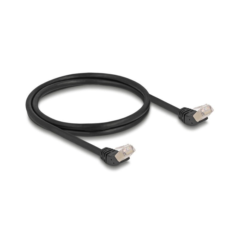 Delock RJ45 Netzwerkkabel Cat.6A S/FTP 45° nach oben gewinkelt 1 m schwarz