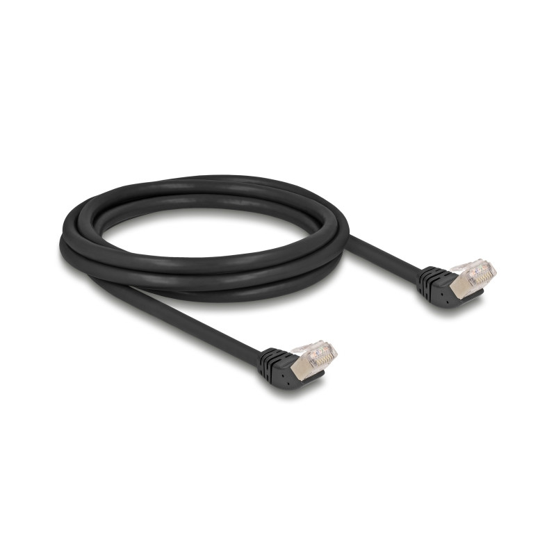 Delock RJ45 Netzwerkkabel Cat.6A S/FTP 45° nach oben gewinkelt 2 m schwarz