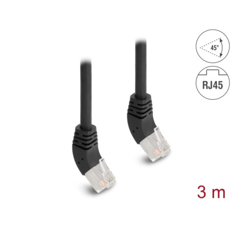 Delock RJ45 Netzwerkkabel Cat.6A S/FTP 45° nach oben gewinkelt 3 m schwarz