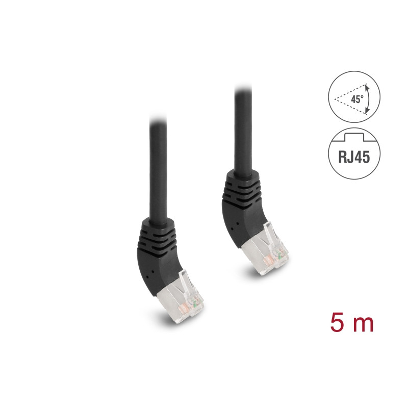Delock RJ45 Netzwerkkabel Cat.6A S/FTP 45° nach oben gewinkelt 5 m schwarz