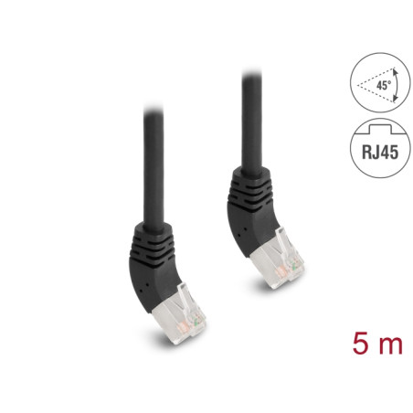 Delock RJ45 Netzwerkkabel Cat.6A S/FTP 45° nach oben gewinkelt 5 m schwarz