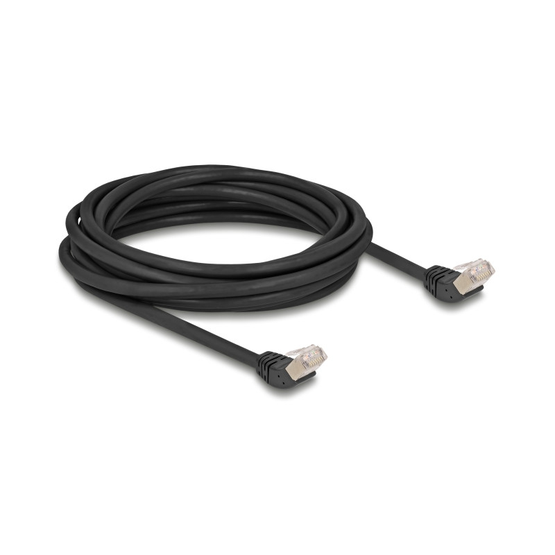 Delock RJ45 Netzwerkkabel Cat.6A S/FTP 45° nach oben gewinkelt 5 m schwarz