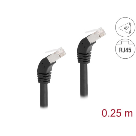 Delock RJ45 Netzwerkkabel Cat.6A S/FTP 45° nach unten gewinkelt 0,25 m schwarz