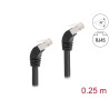 Delock RJ45 Netzwerkkabel Cat.6A S/FTP 45° nach unten gewinkelt 0,25 m schwarz