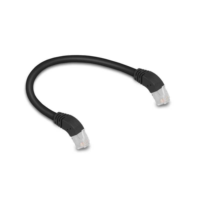 Delock RJ45 Netzwerkkabel Cat.6A S/FTP 45° nach unten gewinkelt 0,25 m schwarz