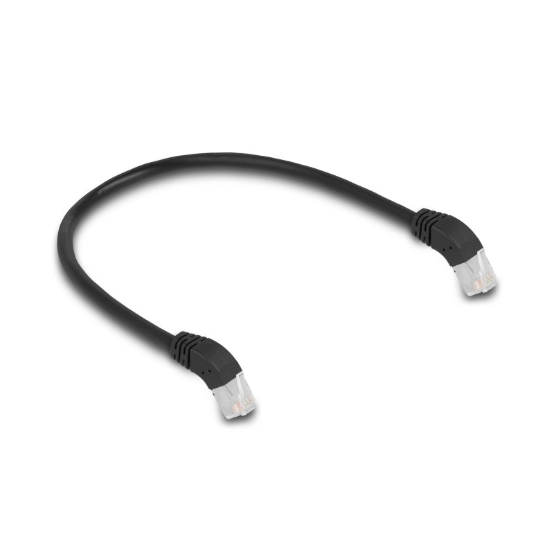 Delock RJ45 Netzwerkkabel Cat.6A S/FTP 45° nach unten gewinkelt 0,5 m schwarz