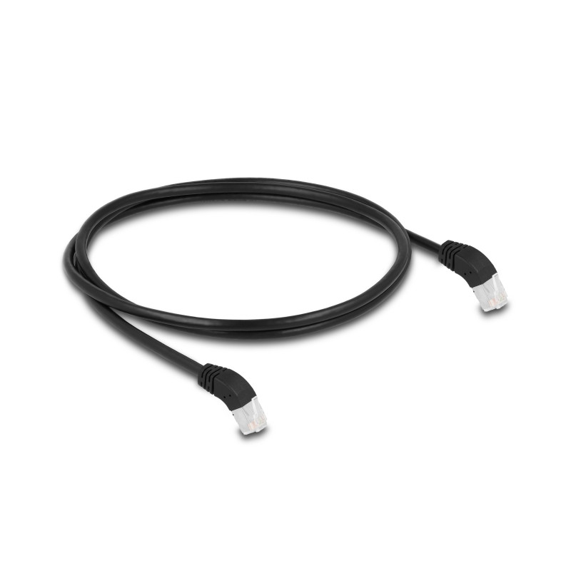 Delock RJ45 Netzwerkkabel Cat.6A S/FTP 45° nach unten gewinkelt 1 m schwarz