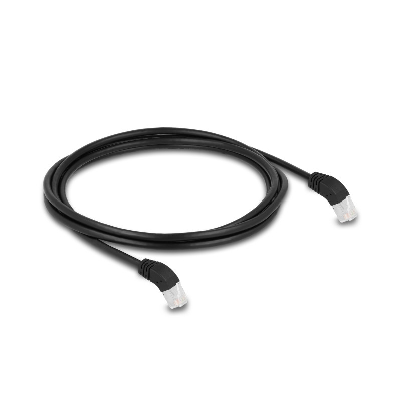 Delock RJ45 Netzwerkkabel Cat.6A S/FTP 45° nach unten gewinkelt 2 m schwarz