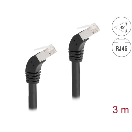 Delock RJ45 Netzwerkkabel Cat.6A S/FTP 45° nach unten gewinkelt 3 m schwarz