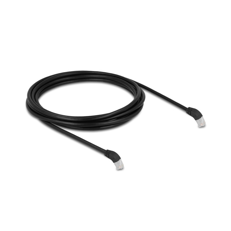 Delock RJ45 Netzwerkkabel Cat.6A S/FTP 45° nach unten gewinkelt 3 m schwarz