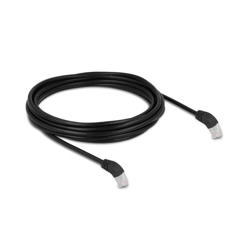 Delock RJ45 Netzwerkkabel Cat.6A S/FTP 45° nach unten gewinkelt 5 m schwarz