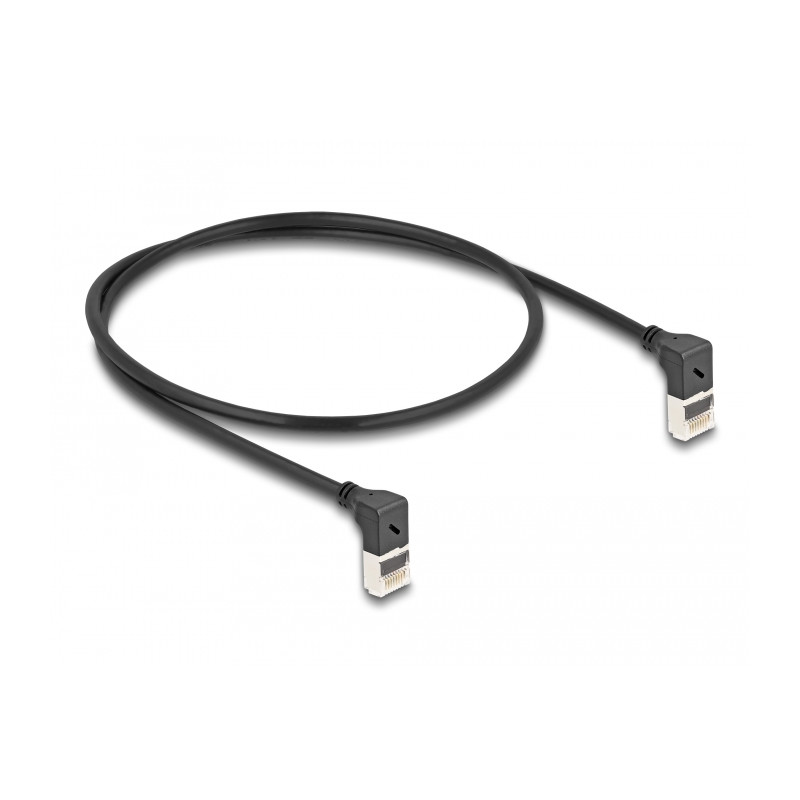 Delock RJ45 Netzwerkkabel Cat.6A S/FTP Slim 90° oben / oben gewinkelt 0,5 m schwarz
