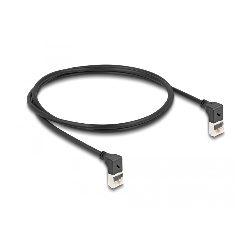Delock RJ45 Netzwerkkabel Cat.6A S/FTP Slim 90° oben / oben gewinkelt 1 m schwarz