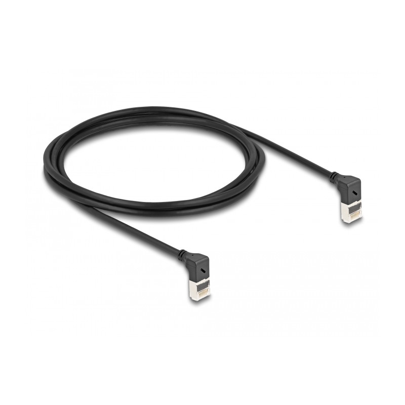 Delock RJ45 Netzwerkkabel Cat.6A S/FTP Slim 90° oben / oben gewinkelt 2 m schwarz
