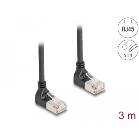 Delock RJ45 Netzwerkkabel Cat.6A S/FTP Slim 90° oben / oben gewinkelt 3 m schwarz