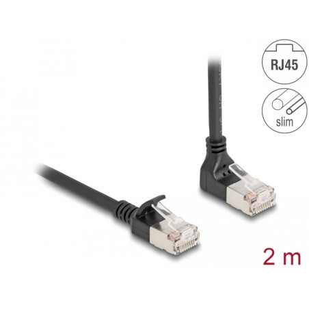 Delock RJ45 Netzwerkkabel Cat.6A S/FTP Slim 90° oben gewinkelt / gerade 2 m schwarz