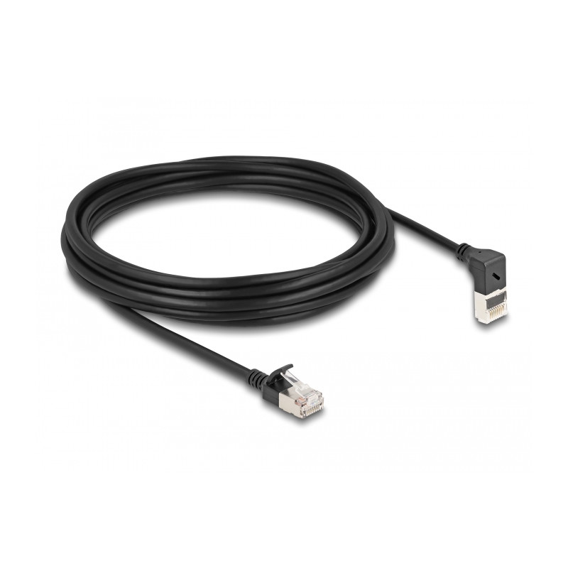 Delock RJ45 Netzwerkkabel Cat.6A S/FTP Slim 90° oben gewinkelt / gerade 5 m schwarz