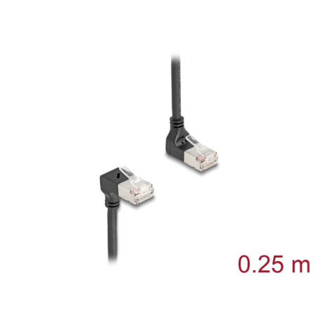 Delock RJ45 Netzwerkkabel Cat.6A S/FTP Slim 90° oben / unten gewinkelt 0,25 m schwarz