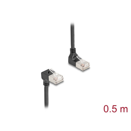 Delock RJ45 Netzwerkkabel Cat.6A S/FTP Slim 90° oben / unten gewinkelt 0,5 m schwarz
