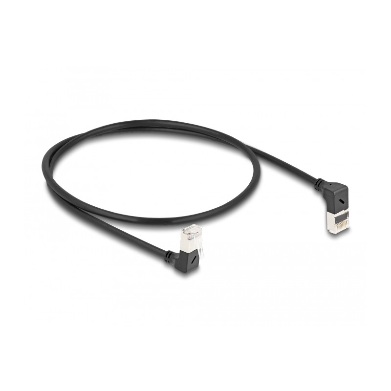 Delock RJ45 Netzwerkkabel Cat.6A S/FTP Slim 90° oben / unten gewinkelt 0,5 m schwarz