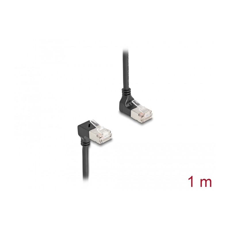 Delock RJ45 Netzwerkkabel Cat.6A S/FTP Slim 90° oben / unten gewinkelt 1 m schwarz