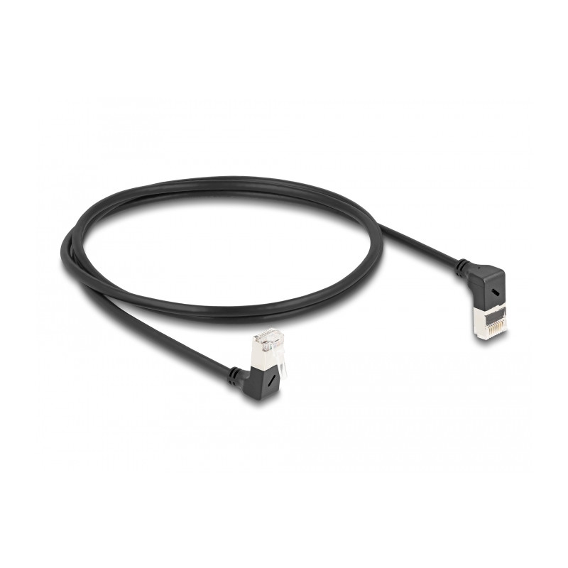 Delock RJ45 Netzwerkkabel Cat.6A S/FTP Slim 90° oben / unten gewinkelt 1 m schwarz