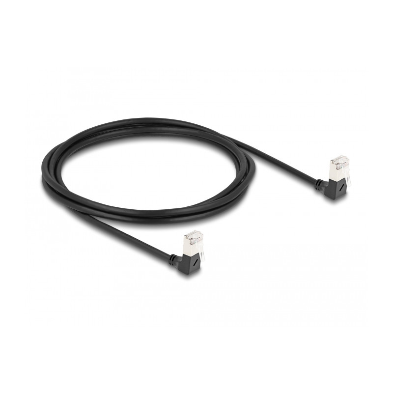 Delock RJ45 Netzwerkkabel Cat.6A S/FTP Slim 90° unten / unten gewinkelt 2 m schwarz
