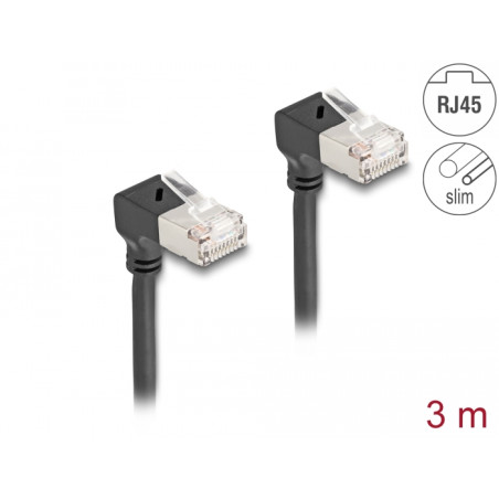 Delock RJ45 Netzwerkkabel Cat.6A S/FTP Slim 90° unten / unten gewinkelt 3 m schwarz