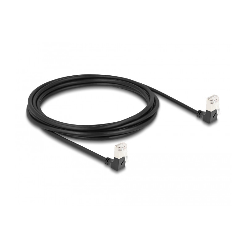 Delock RJ45 Netzwerkkabel Cat.6A S/FTP Slim 90° unten / unten gewinkelt 3 m schwarz