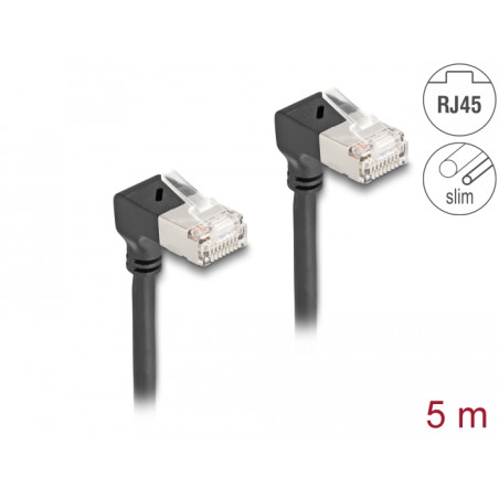 Delock RJ45 Netzwerkkabel Cat.6A S/FTP Slim 90° unten / unten gewinkelt 5 m schwarz