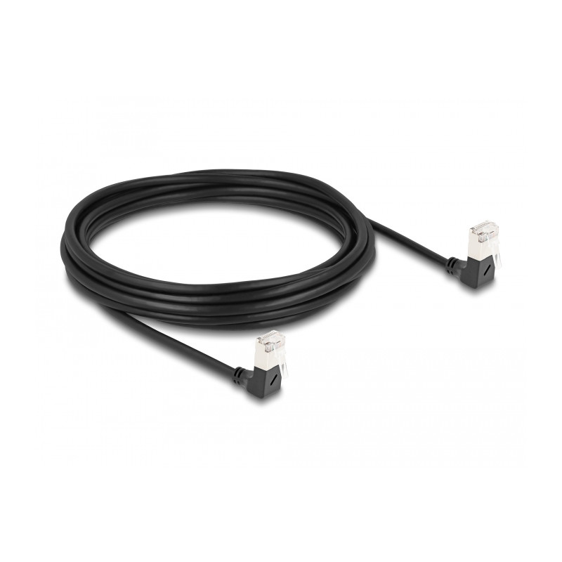 Delock RJ45 Netzwerkkabel Cat.6A S/FTP Slim 90° unten / unten gewinkelt 5 m schwarz