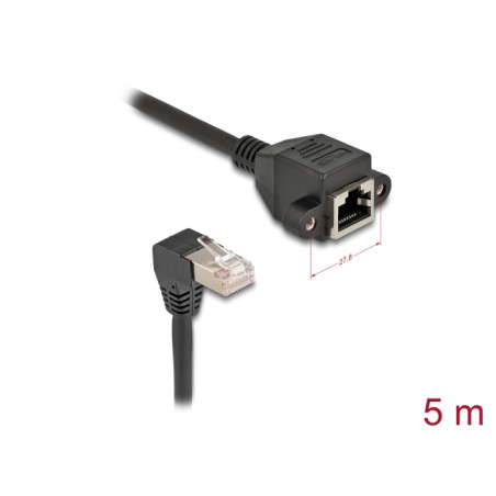 Delock Netzwerk Verlängerungskabel S/FTP Stecker RJ45 Stecker 90° gewinkelt zu RJ45 Einbaubuchse Cat.6A 5 m schwarz