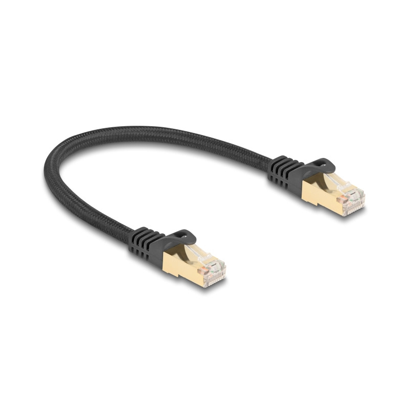 Delock RJ45 Netzwerkkabel mit Geflechtmantel Cat.6A S/FTP Stecker zu Stecker 0,25 m schwarz