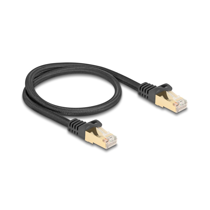 Delock RJ45 Netzwerkkabel mit Geflechtmantel Cat.6A S/FTP Stecker zu Stecker 0,5 m schwarz