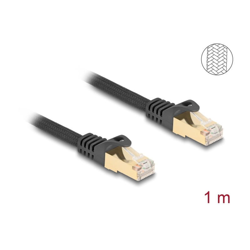 Delock RJ45 Netzwerkkabel mit Geflechtmantel Cat.6A S/FTP Stecker zu Stecker 1 m schwarz