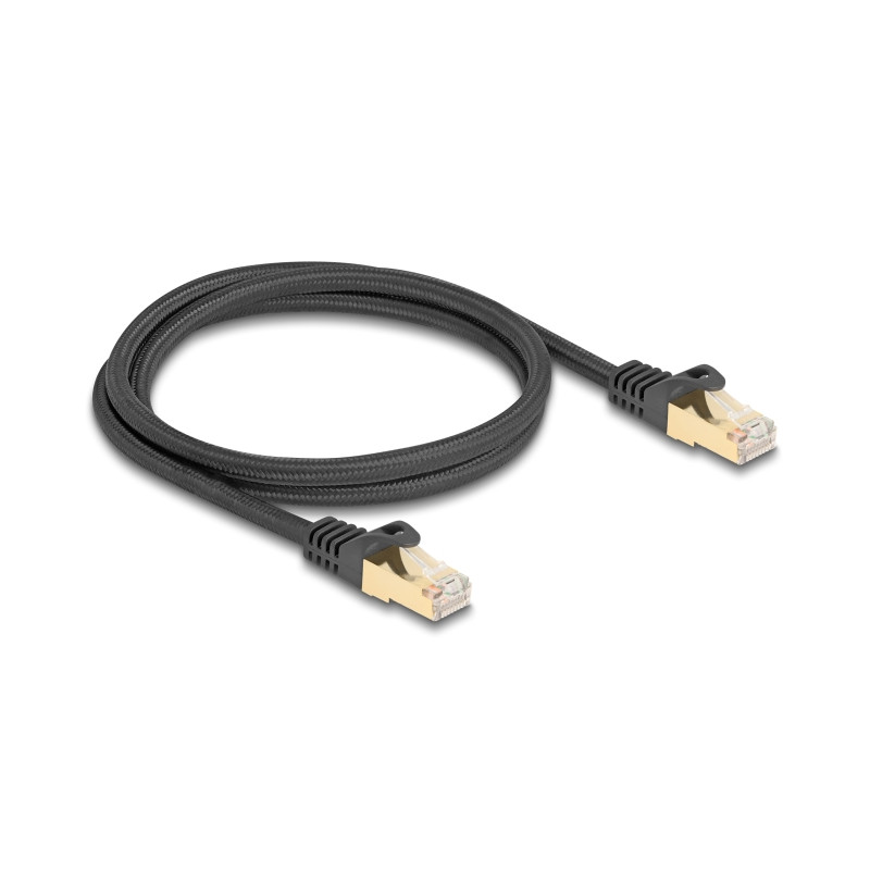 Delock RJ45 Netzwerkkabel mit Geflechtmantel Cat.6A S/FTP Stecker zu Stecker 1 m schwarz