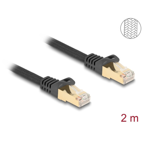 Delock RJ45 Netzwerkkabel mit Geflechtmantel Cat.6A S/FTP Stecker zu Stecker 2 m schwarz