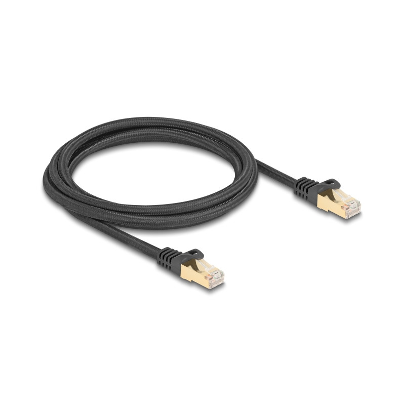 Delock RJ45 Netzwerkkabel mit Geflechtmantel Cat.6A S/FTP Stecker zu Stecker 2 m schwarz