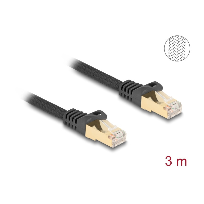 Delock RJ45 Netzwerkkabel mit Geflechtmantel Cat.6A S/FTP Stecker zu Stecker 3 m schwarz