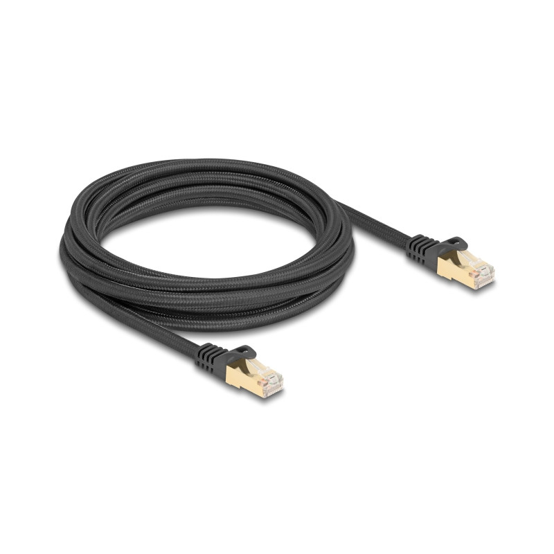 Delock RJ45 Netzwerkkabel mit Geflechtmantel Cat.6A S/FTP Stecker zu Stecker 3 m schwarz