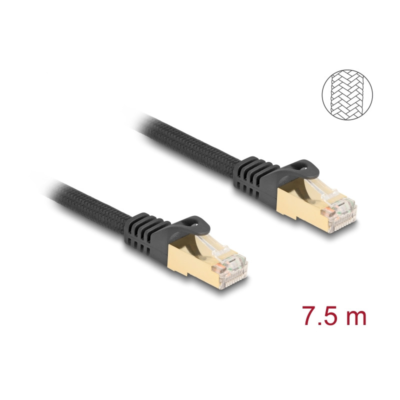 Delock RJ45 Netzwerkkabel mit Geflechtmantel Cat.6A S/FTP Stecker zu Stecker 7,5 m schwarz