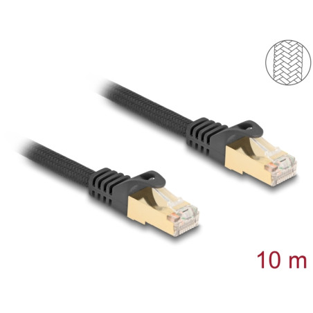 Delock RJ45 Netzwerkkabel mit Geflechtmantel Cat.6A S/FTP Stecker zu Stecker 10 m schwarz